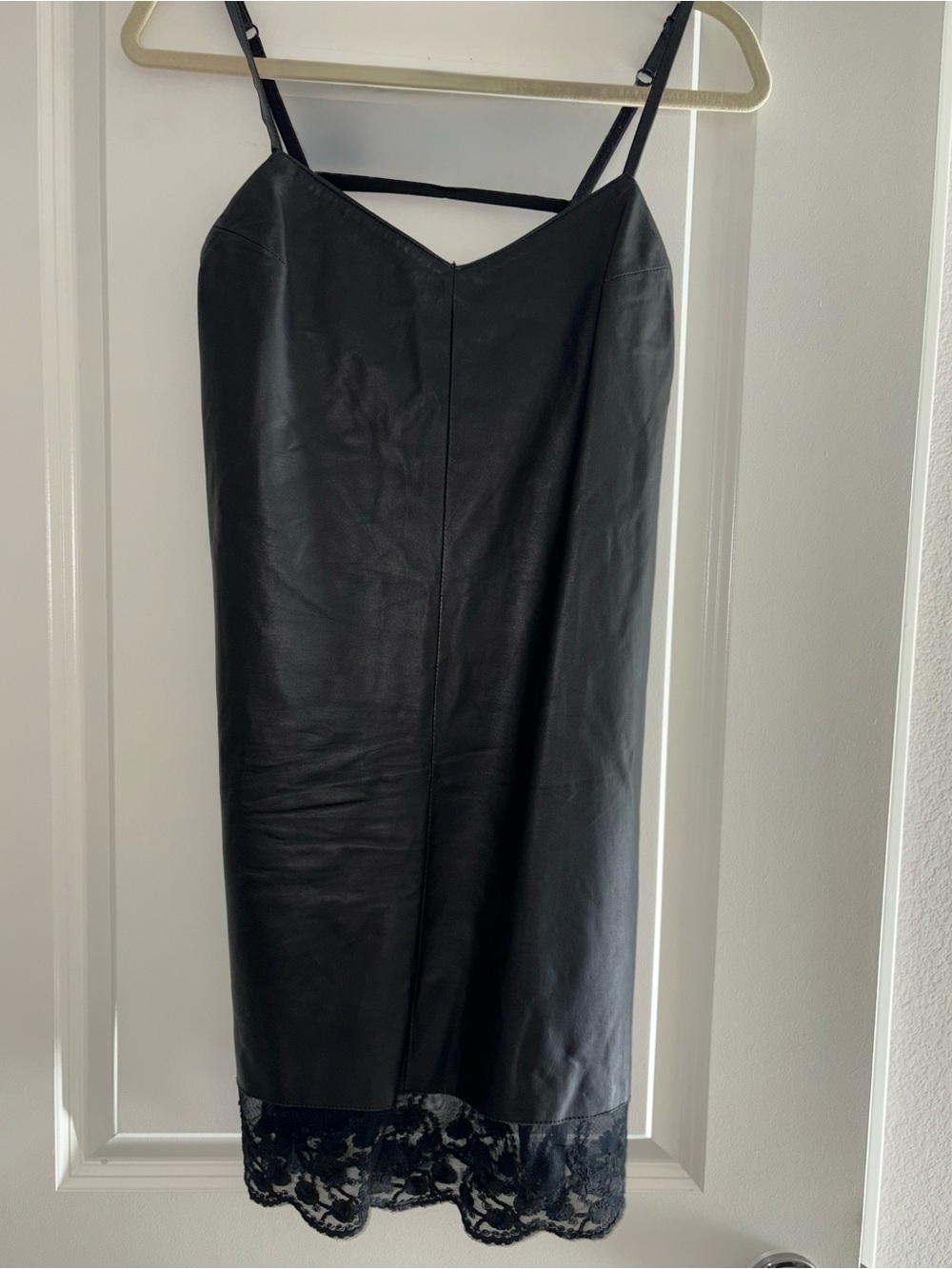 AQUA Black Lamb Leather Front Slip Midi  Dress V-Neck  Size S